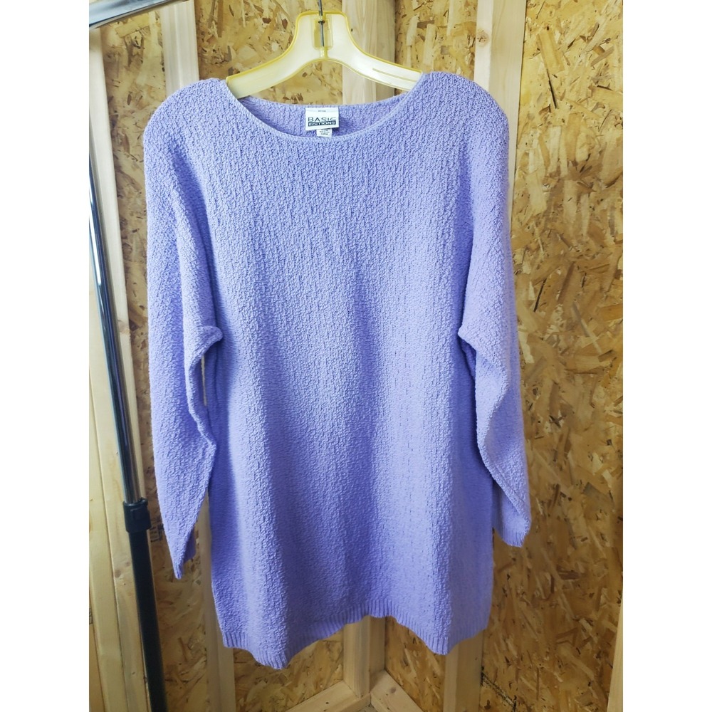 Size L By Basic Editions Woman's Long Sleeve Sweater Purple Knit